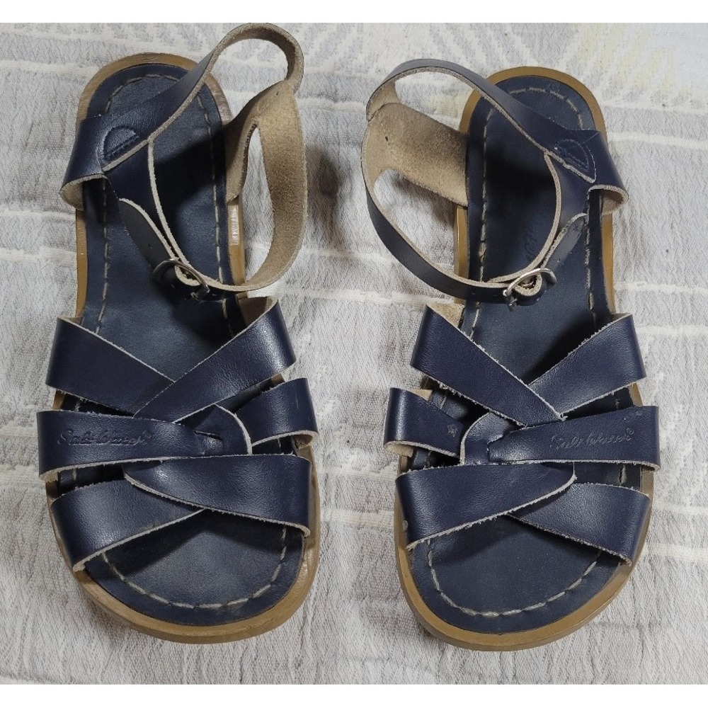 Salt Water Sandals by Hoy Navy Leather Strappy Sandals Size‎ 5 (Women's / Youth